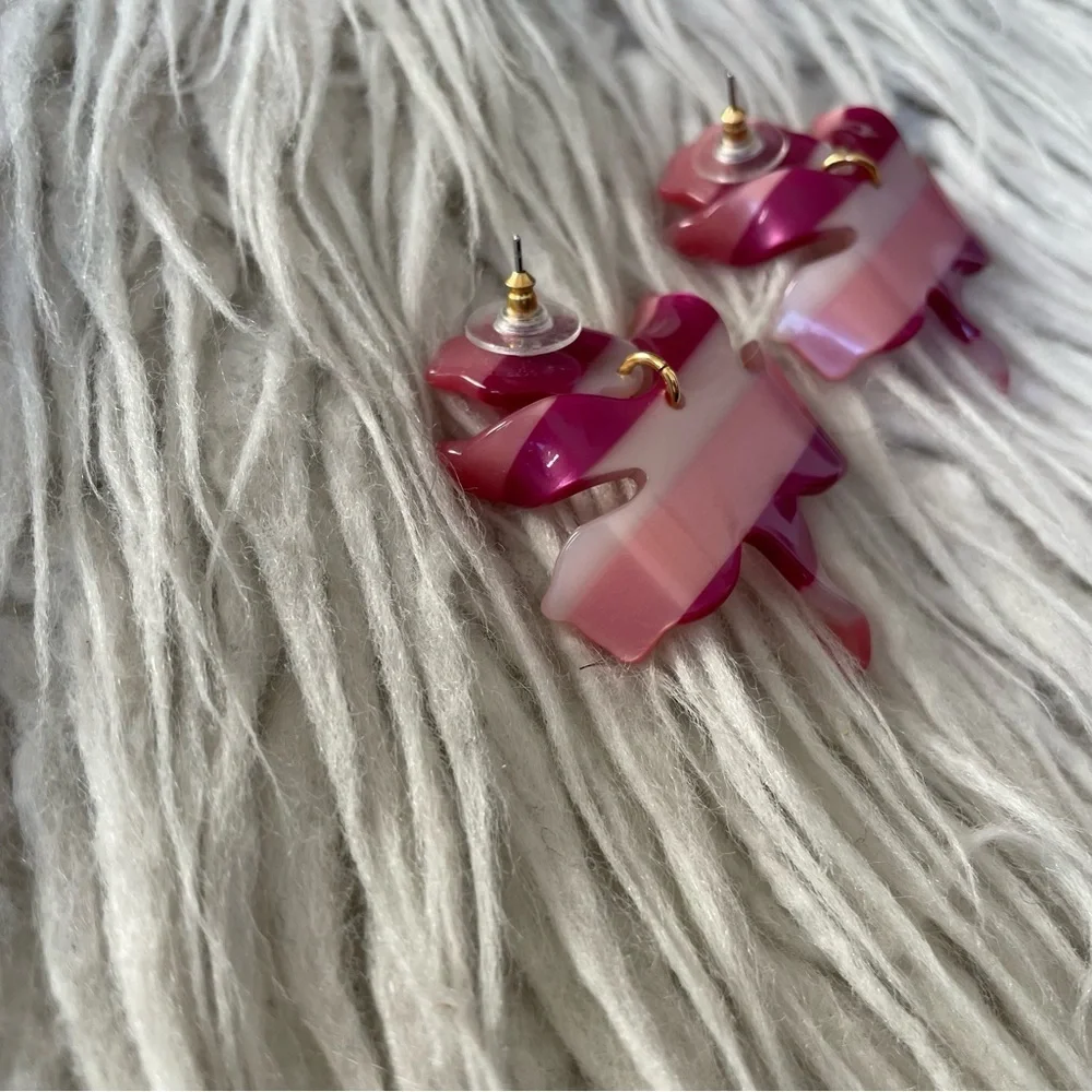 Lele Sadoughi Paper Lily Flower Acetate Hand Swirl Burgundy Stripe Earrings EUC